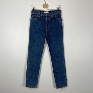 Re/Done 90S High Rise Ankle Crop button fly closure 5 pocket blue jeans Size 28